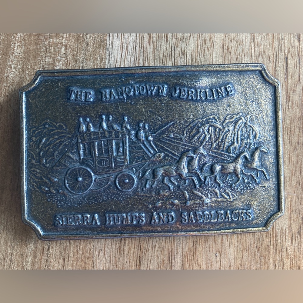 Vintage Brass Belt Buckle with Stagecoach Design